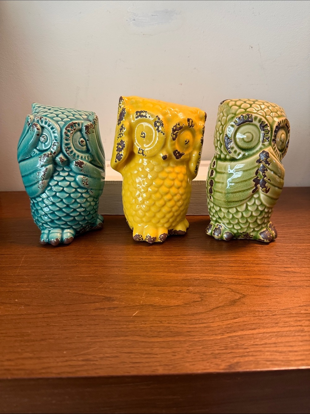 Ceramic Owl Figurine - Set of 3 Colorful Decorative Owls